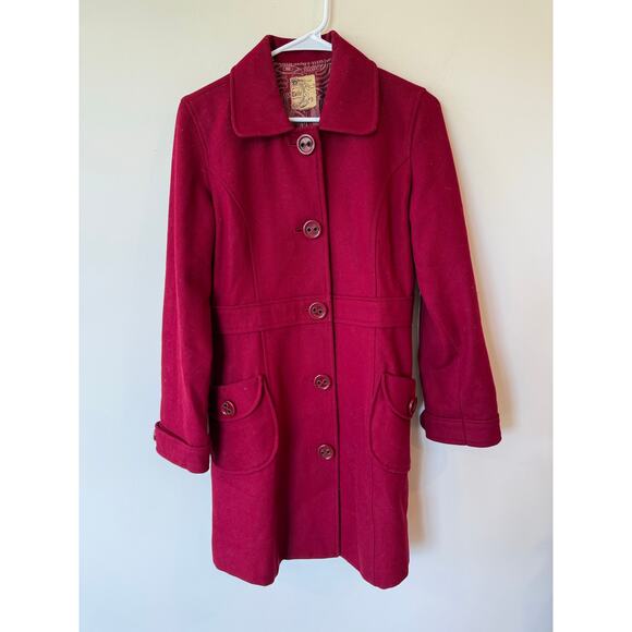 Anthropologie Tulle womens red wool blend button up collared pea coat Medium - Picture 1 of 10